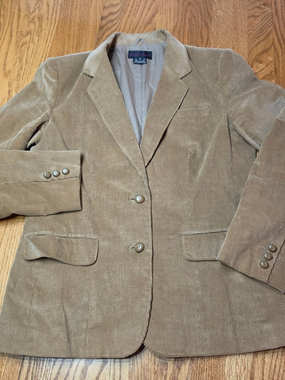 Vintage Collections 100% Cotton Single Breasted Corduroy Tan Blazer Size 10